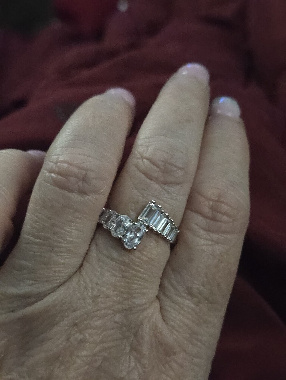 Sterling Silver Czs Baguette & Oval Bypass Ring
